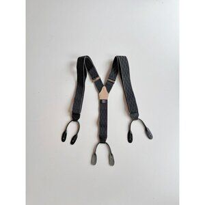 Vintage Made in England Black Geometric Adjustable Elastic Leather Suspenders